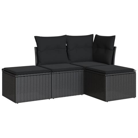 Lusso Casadino -  Set Divani Da Giardino 4 Pz Con Cuscini Nero In Polyrattan - Foto 1