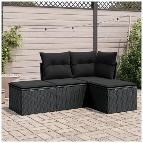 Lusso Casadino -  Set Divani Da Giardino 4 Pz Con Cuscini Nero In Polyrattan - Foto 3