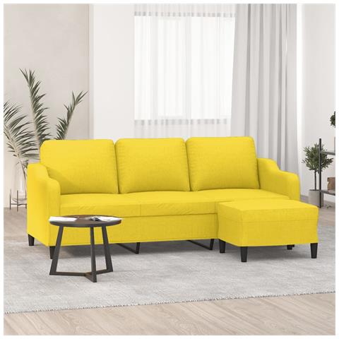 Divano a 3 Posti con Poggiapiedi Giallo Chiaro 180cm in Tessuto - Foto 2