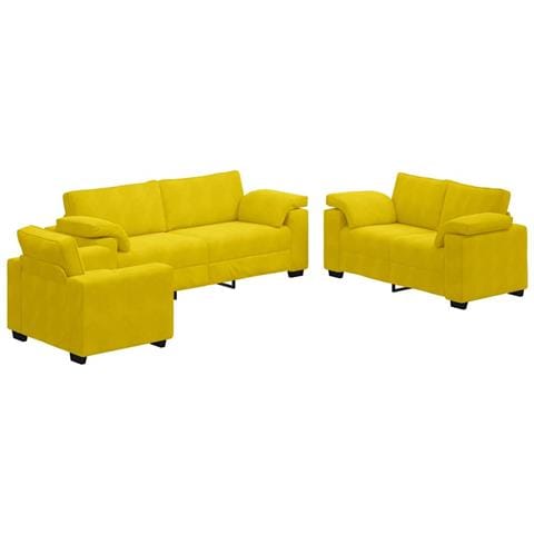 Set di Divani 3 pz con Cuscini giallo in Velluto - Foto 1