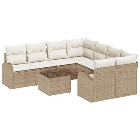 Set di divano da giardino da 9 pezzi con cuscini Beige Polyrattan - Foto 1
