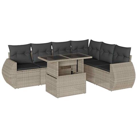 Set Divani da Giardino 7pz con Cuscini Grigio Chiaro Polyrattan - Foto 1