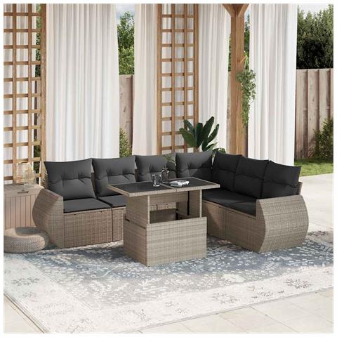 Set Divani da Giardino 7pz con Cuscini Grigio Chiaro Polyrattan - Foto 2