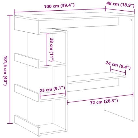 Tavolo da bar in rovere nero con rack per riporre, 100x50x101.5 cm - Foto 9