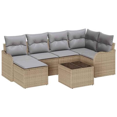 Set Divano da Giardino 7 pcs beige e grigio chiaro Poly Rattan - Foto 1