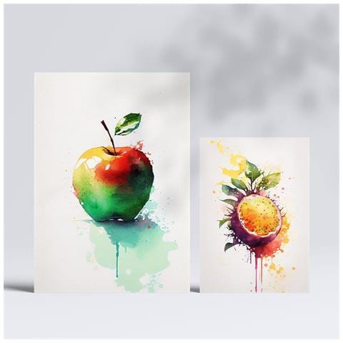 Set Di 6 Stampe Poster Di Frutta Arcobaleno Con Frutta, Verdura E Cibo Sano In Acquerelli Su Sfondi Bianchi Puri A3 & A4 Senza Cornice - Foto 2