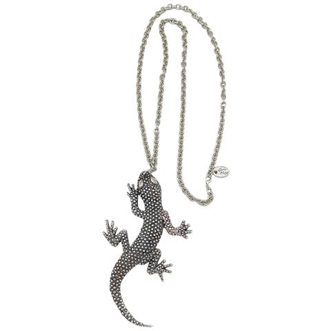 Collana Salamandra, Lunga 80 Cm, E Pendente In Argento Antico - Foto 1