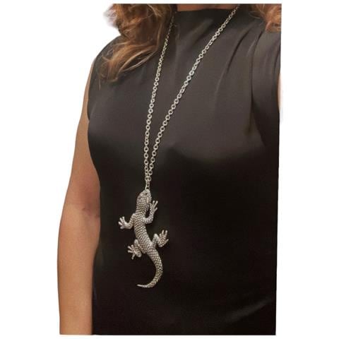 Collana Salamandra, Lunga 80 Cm, E Pendente In Argento Antico - Foto 4