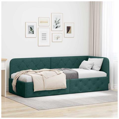 Cornice del letto ad angolo Verde Scuro 80 x 200 cm Tessuto - Foto 2