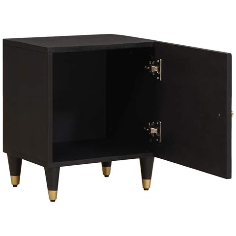 Comodino con porta Nero 40 x 33 x 46 cm Legno di mango massello - Foto 2