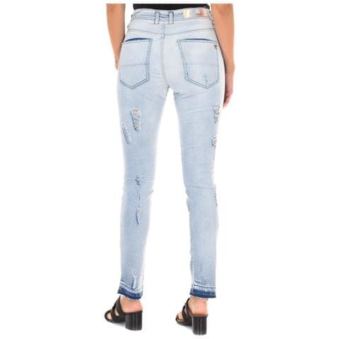 Pantaloni Lunghi In Denim Effetto Consumato E Strappato 10dbf0803 Donna - Foto 2