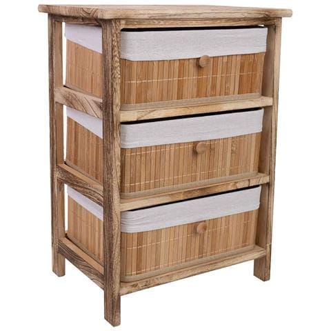 Cassettiera Legno Marrone 3 Cassetti Bambù 40x29x58 Cm - Foto 1