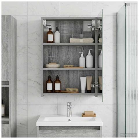 Mobiletto per specchio da bagno con lo scaffale Grigio Sonoma - Foto 2