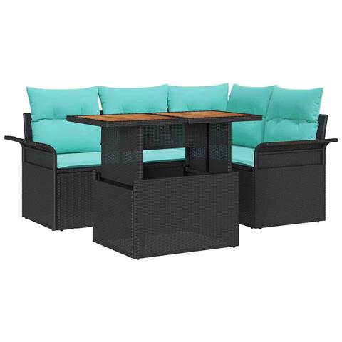 Set Divano da Giardino con archiviazione 5 pcs Nero Poly Rattan - Foto 1