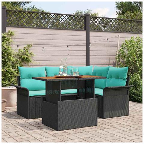 Set Divano da Giardino con archiviazione 5 pcs Nero Poly Rattan - Foto 2