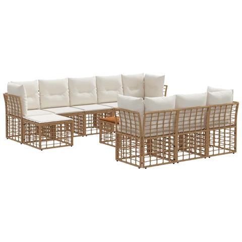Set di divani da esterno 11 pcs Naturale e Bianco Crema - Foto 1