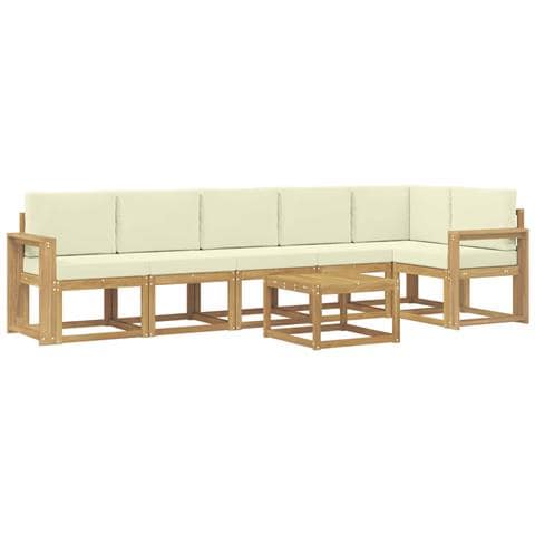 Set di divani da esterno 7 pcs Bianco e Crema Poliestere - Foto 1