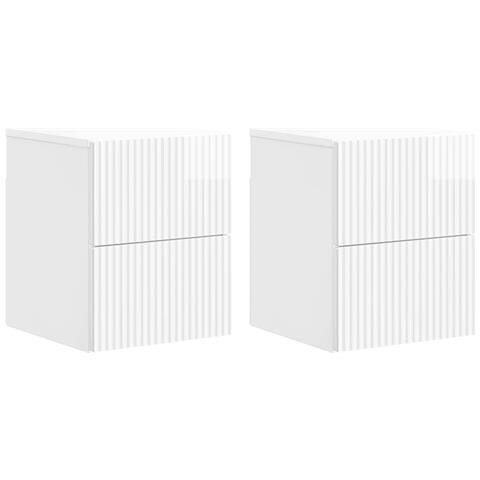 Mobiletto da notte a muro 2 pcs Bianco Lucido 33 x 34,5 x 40 cm - Foto 1