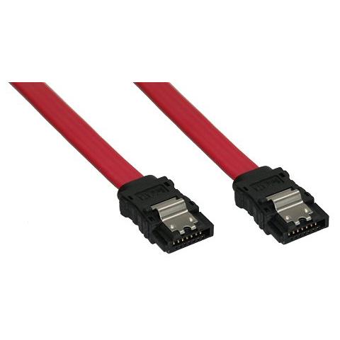 cavo sata 7pin l-form a sata 7pin l-form, max 1,5gbs, piatto, chiusura a scatto, rosso, 0,5m - Foto 1