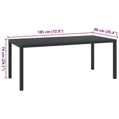Tavolo da Giardino Nero 185x90x74 cm in Alluminio e WPC - Foto 5