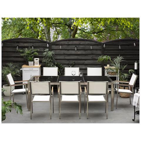 Set Di Tavolo E 8 Sedie Da Giardino In Acciaio, Basalto E Fibra Tessile Bianca - Nero Lucido - 220cm - Grosseto - Foto 31