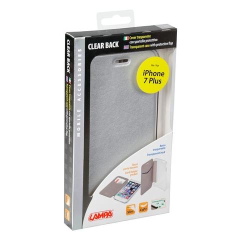 Clear Back, Cover Trasparente Con Sportello Protettivo - Apple Iphone 7 Plus / 8 Plus - Argento - Foto 2