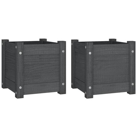 Fioriere Da Giardino 2 Pz Grigie 31x31x31 Cm In Legno Di Pino - Foto 2