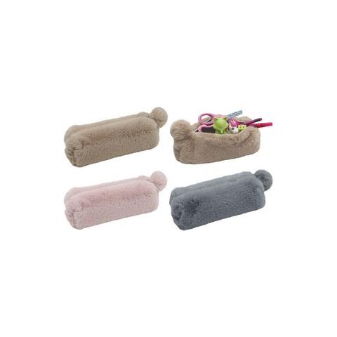 Schlamper-etui ""fluffy"", Aus Plsch, Blaugrau Kuschelig, Mit Plschbommel Am Reiverschluss, - 1 Stck (242 74041) - Foto 1