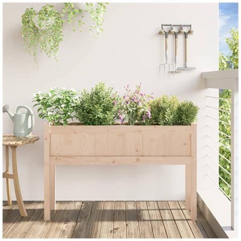 Fioriera Giardino Con Gambe 110x31x70 Cm Legno Massello Pino - Foto 2
