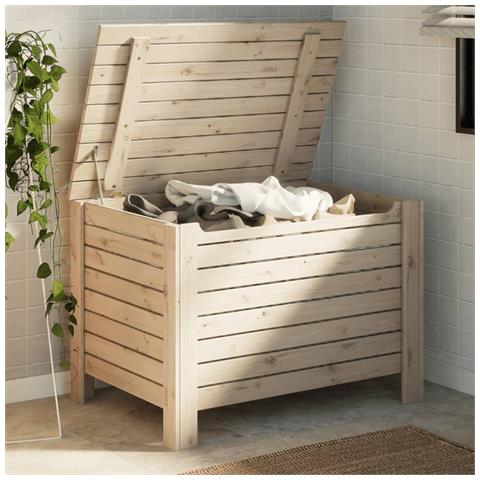 Contenitore Con Coperchio Rana 80x49x54 Cm Legno Massello Pino - Foto 1