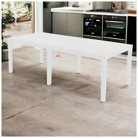Tavolo In Resina Da Esterno Giardino Estensibile Allungabile Effetto Doghe Bianco Indo - Foto 1