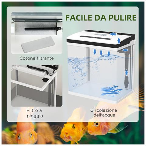 Acquario Da 13l A Illuminazione Led Con Fori Di Ventilazione, In Vetro Hd E Abs, 29l X 20p X 30.5a Cm - Foto 6