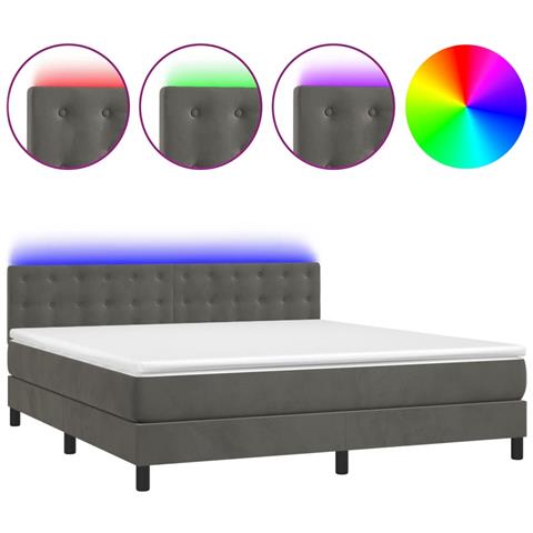 Letto A Molle Con Materasso E Led Grigio Scuro 160x200 Cm - Foto 1