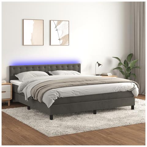 Letto A Molle Con Materasso E Led Grigio Scuro 160x200 Cm - Foto 8