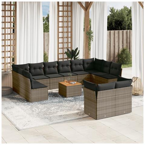 Set Divani da Giardino 13 pz con Cuscini Grigio in Polyrattan - Foto 2