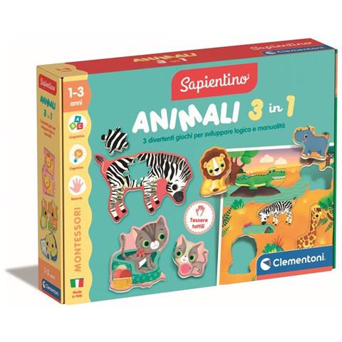 Montessori Sapientino Animali 3 In 1 Tessere Sagomate E Schede Illustrtate Gioco Educativo - Foto 1