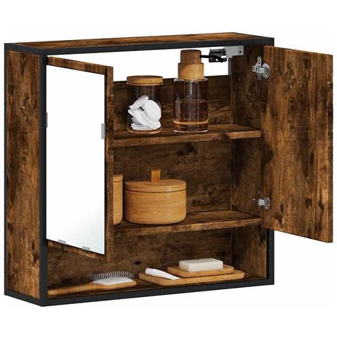 Mobile Bagno Specchio Rovere Fumo 65x20x60 Cm Legno Multistrato - Foto 1