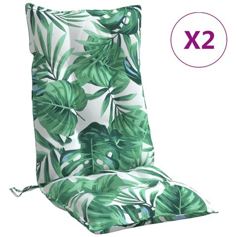 Cuscini Sedia Schienale Alto 2 Pz Motivo Foglie Tessuto Oxford - Foto 1