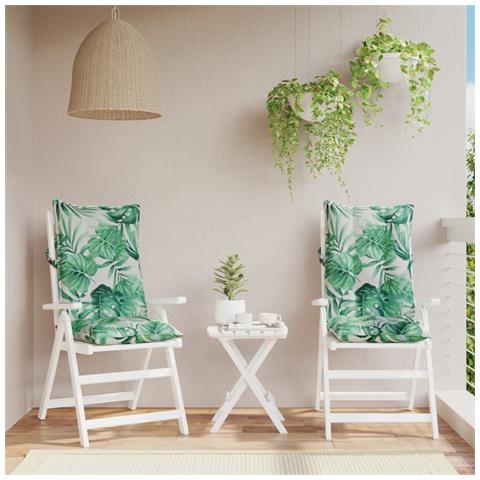 Cuscini Sedia Schienale Alto 2 Pz Motivo Foglie Tessuto Oxford - Foto 8