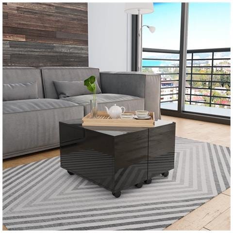 Lusso Casadino -  Tavolino Da Salotto Nero Lucido 60x60x35 Cm Legno Multistrato - Foto 8