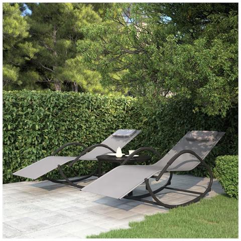 Lusso Casadino - Lettini Prendisole A Dondolo 2 Pz In Acciaio E Textilene Grigio - Foto 7