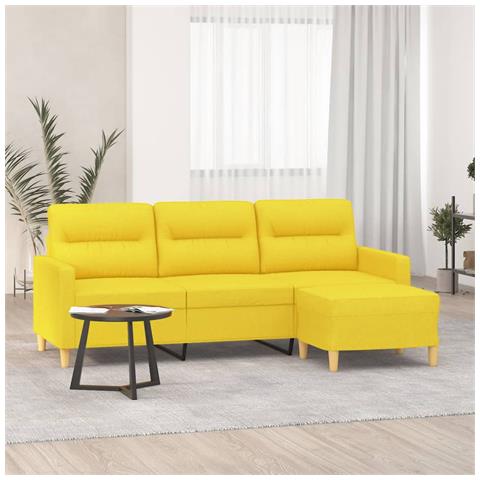 Divano a 3 Posti con Poggiapiedi Giallo Chiaro 180cm in Tessuto - Foto 2