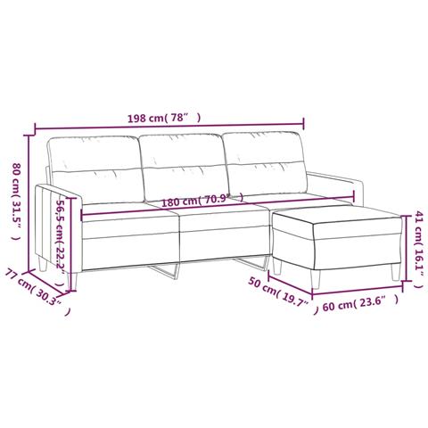 Divano a 3 Posti con Poggiapiedi Giallo Chiaro 180cm in Tessuto - Foto 7