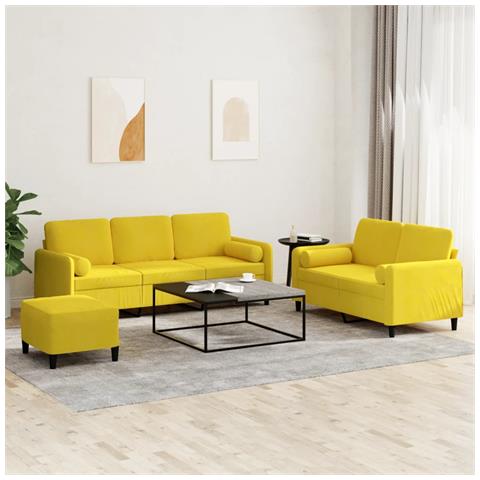 Set di Divani 3 pz con Cuscini Giallo in Velluto - Foto 2