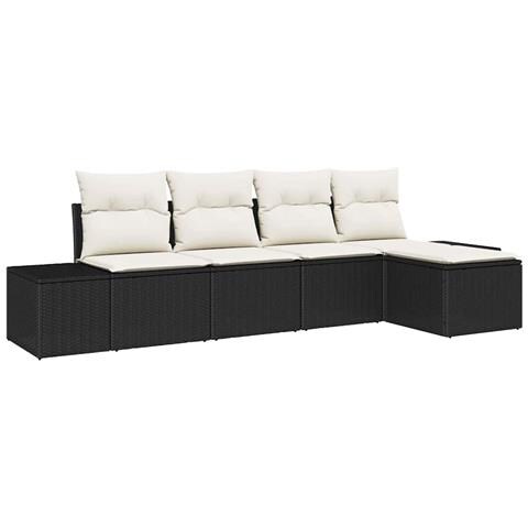 Set divano da giardino 5 pezzi con cuscini rattan nero - Foto 1