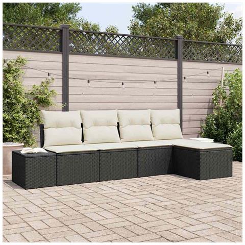 Set divano da giardino 5 pezzi con cuscini rattan nero - Foto 2