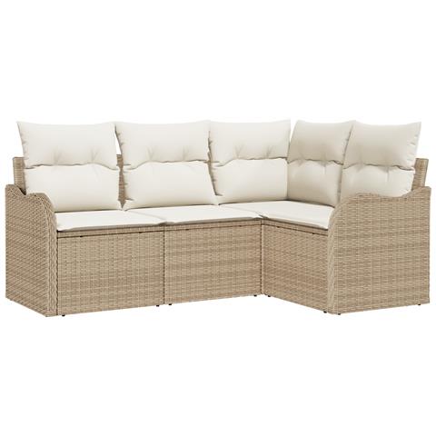 Set di Divano da Giardino 4 Pezzi con Cuscini Beige Polyrattan - Foto 1
