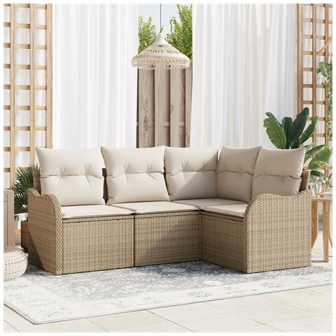 Set di Divano da Giardino 4 Pezzi con Cuscini Beige Polyrattan - Foto 2