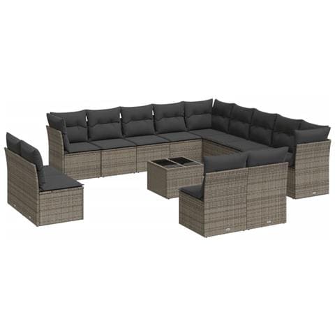 Set Divani da Giardino 14pz con Cuscini in Polyrattan Grigio - Foto 1
