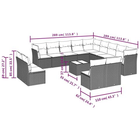 Set Divani da Giardino 14pz con Cuscini in Polyrattan Grigio - Foto 3
